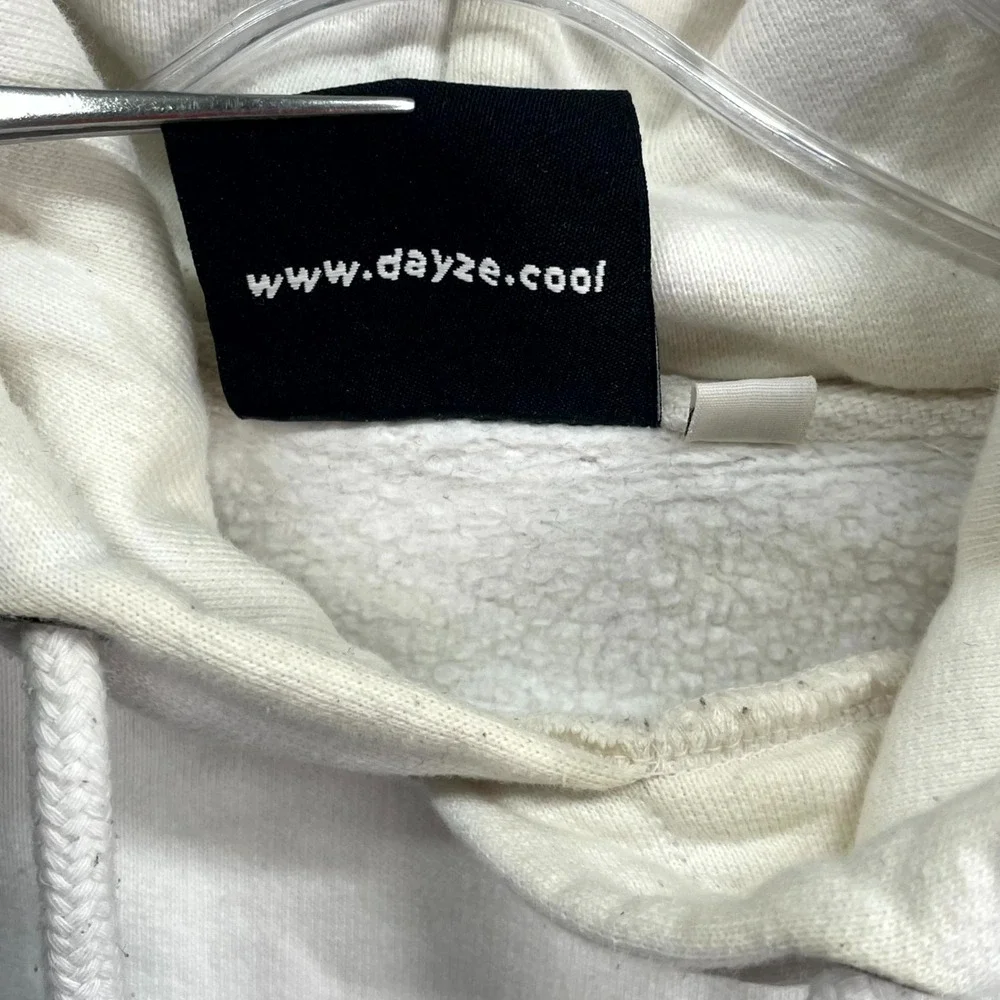 Dayze Cool Hoodie Mens Small Cream Graphic‎ Print Durex Crown Logo Fleece Lined